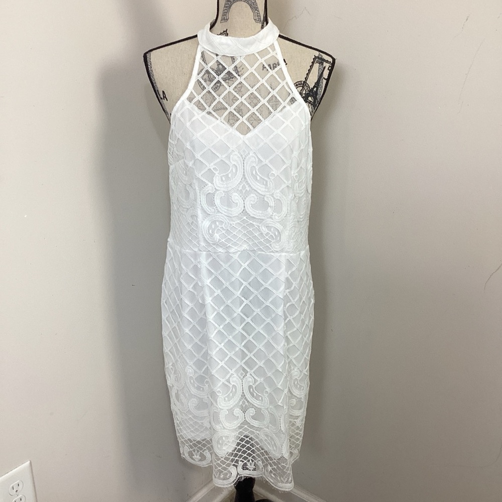Charlotte Russe Women’s White Halter Lace Midi Dress Sleeveless